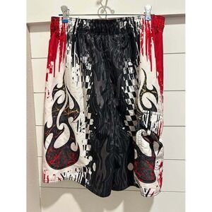 Joe Boxer Boys Swim Trunks Red Black Flames Checkered Board Shorts Size 16H Y2K